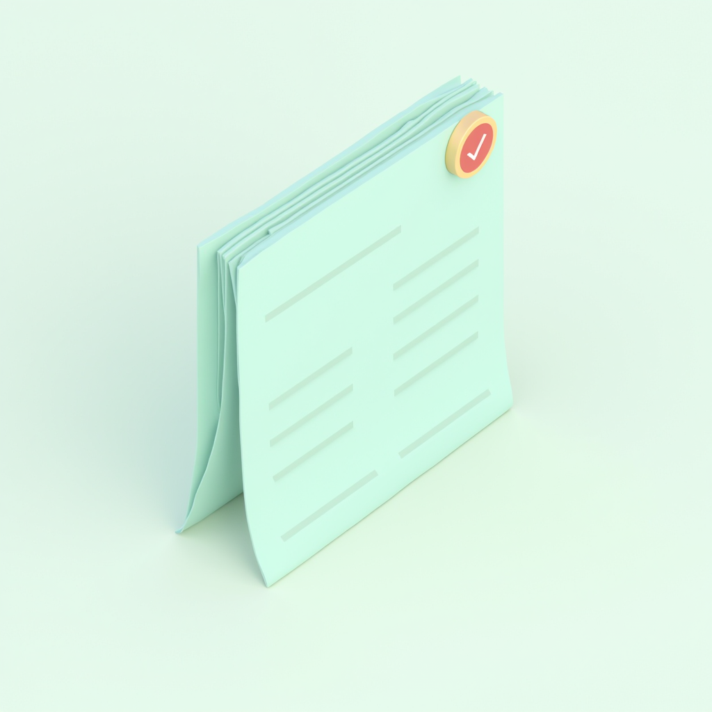 Isometric 3D illustration showing a personal loan application process with documents, calculator, and approval checkmark in navy blue and sage green colors